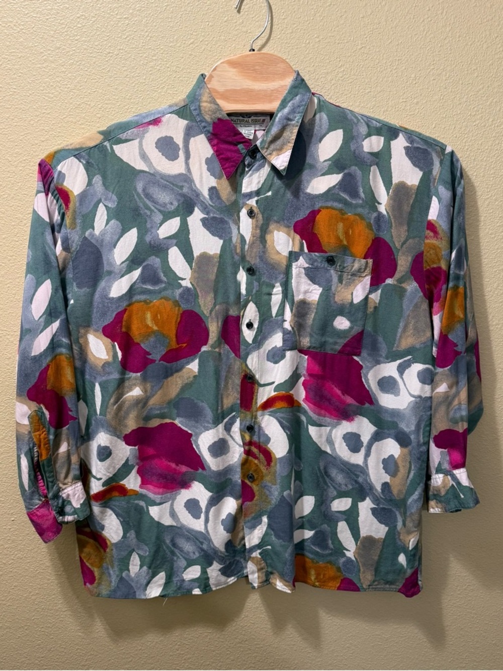 Men’s XL Vintage Natural Issue Multicolor Abstract Long Sleeve Button Up Shirt